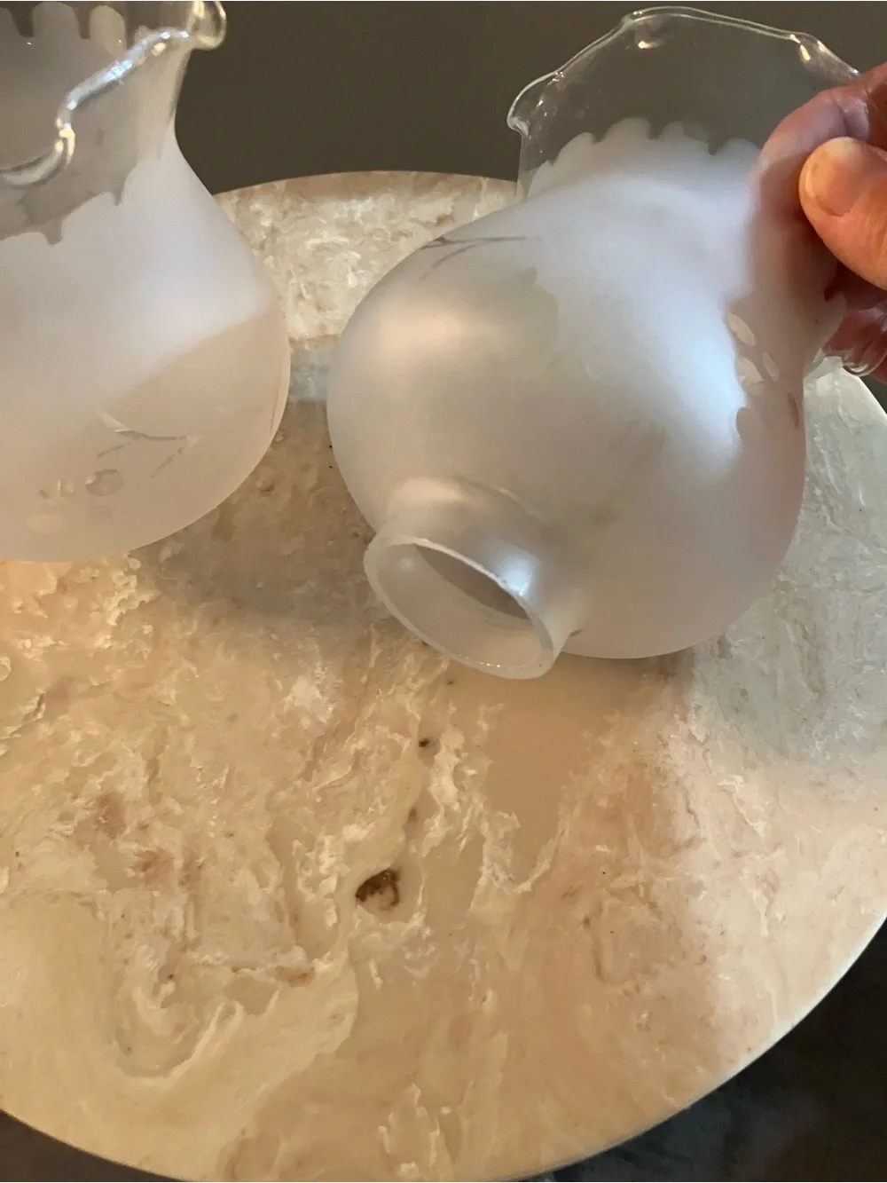 Vintage Frosted Glass Hurricane Shades - Pair